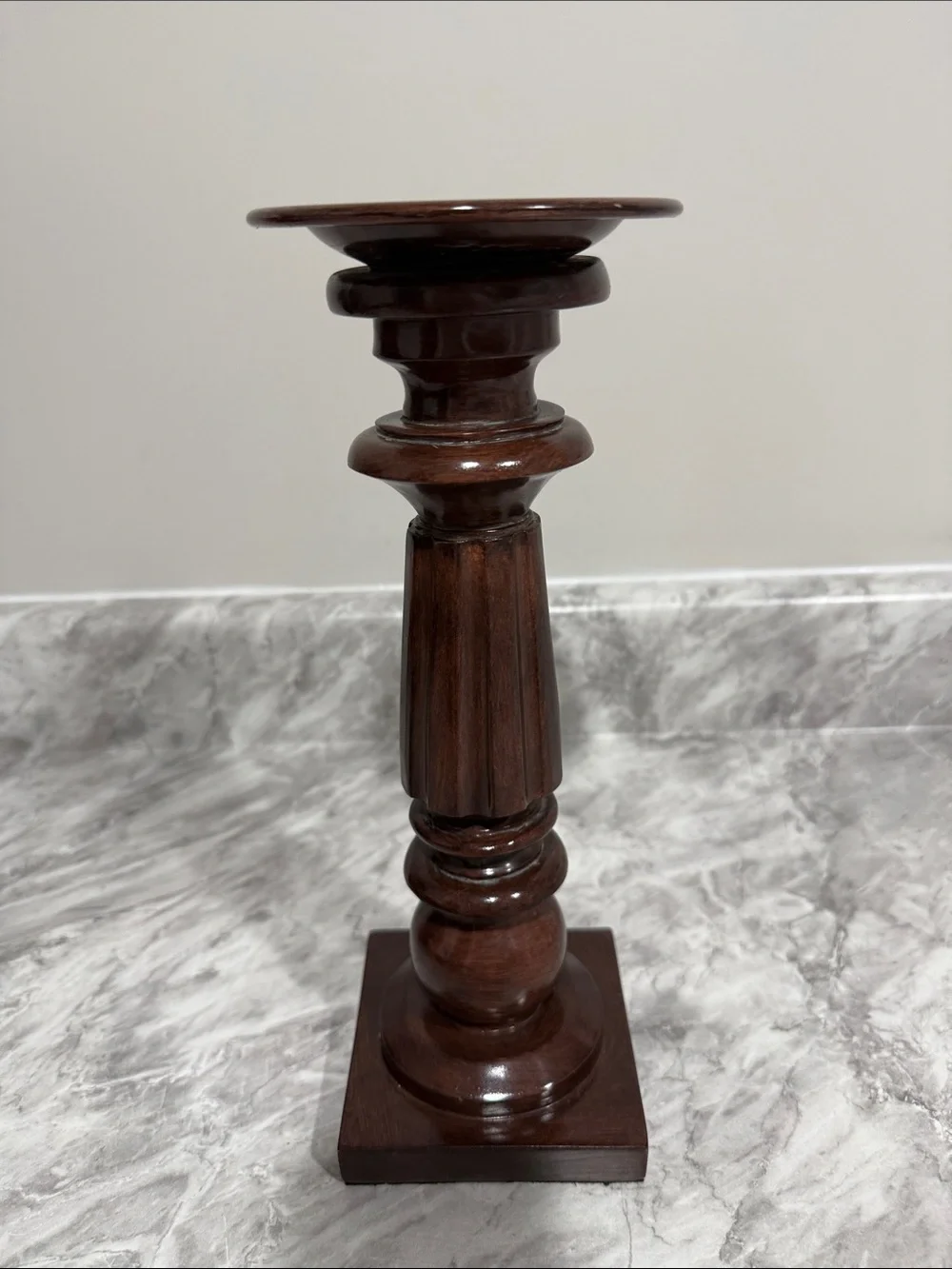 Vintage Tall Turned Pedestal Candlestick / Candle Holder – Dark Brown Finish